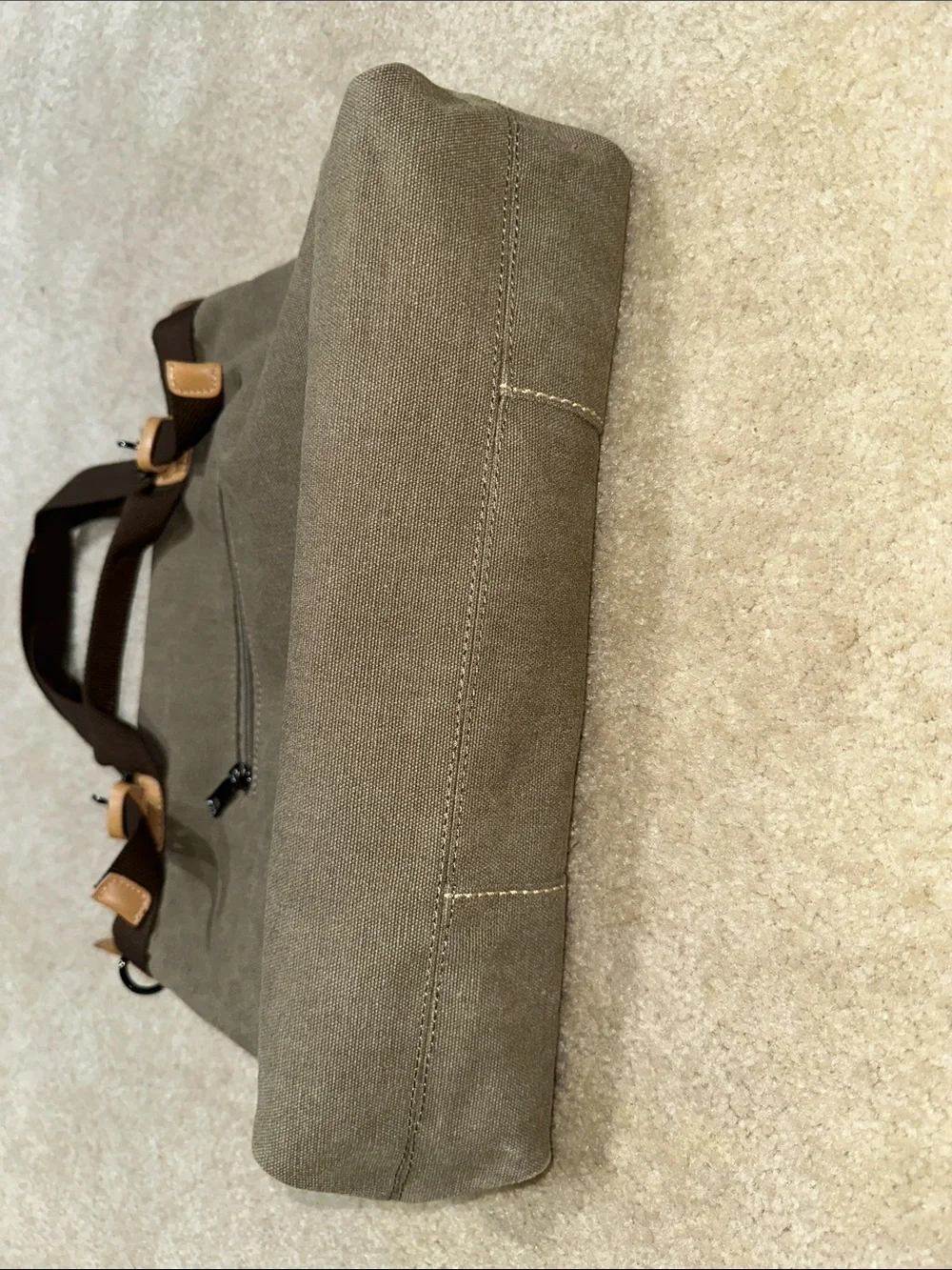 K-Two Olive Canvas Tote with Dark Brown Straps